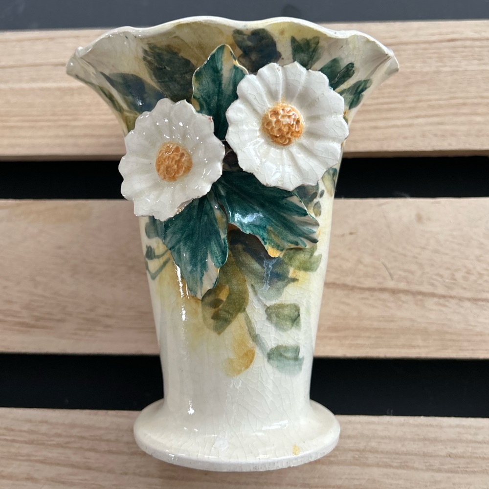 Floral Ceramic Vase with White Flowers - Picture 1 of 5